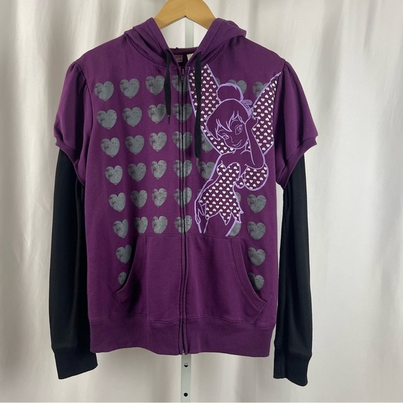 Disney Juniors Plus 1X Tinkerbell Sweater Hooded Zip Jacket Thermal Sleeve - Picture 1 of 7